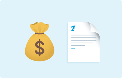 H&S - Payments - Money Bag and Invoice Emoji Image of a money bag emoji and a 2degrees invoice emoji on a light blue background