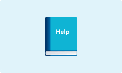 H&S - Help Book Emoji Emoji of a book titled Help on a light blue background