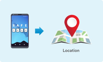 Safe Text to Show Location Emoji of a mobile phone and an arrow pointing to an emoji of a map