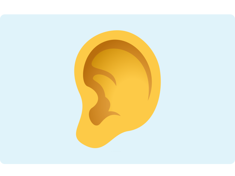 Hearing Image of an ear emoji on a light blue background