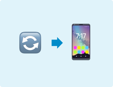 H&S - Trade In - Backup Emoji of a symbol of two arrows going in a circle and an emoji of a mobile phone on a light blue background
