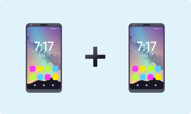 H&S - Trade In - Multiple Devices Emojis of two mobile phones with a plus symbol in between them on a light blue background