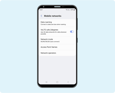 H&S - VoLTE - Samsung Screenshot of a Samsung phones settings turning on VoLTE