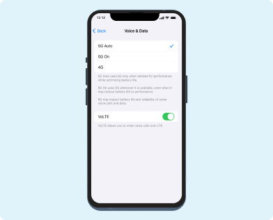 H&S - VoLTE - iPhone Screenshot of an iPhone phone settings turning on VoLTE