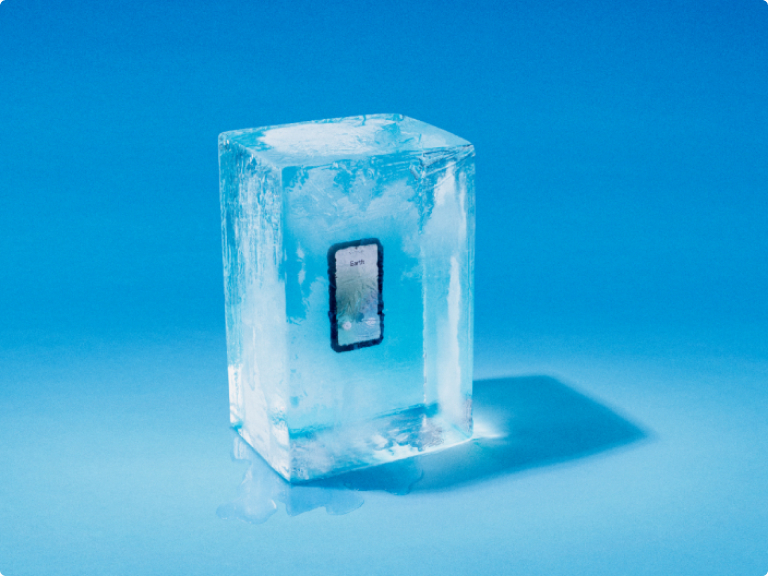 Image of a cell phone inside a block of ice