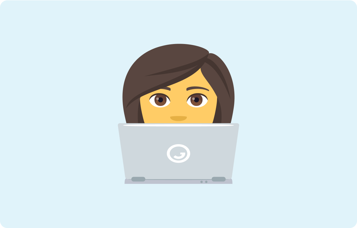 H&S - Lady on Laptop Emoji of a lady sitting at her laptop on a light blue background