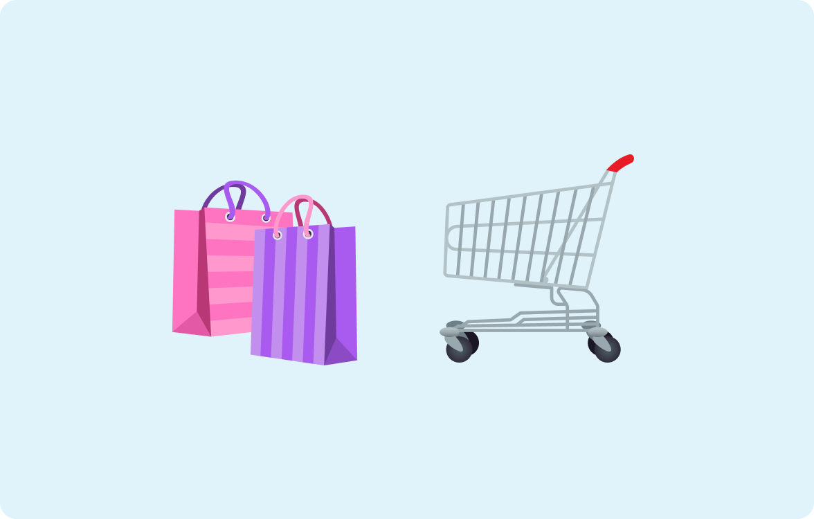 H&S - Getting Started - Buy SIM Emoji of shopping bags and a shopping trolley on a light blue background