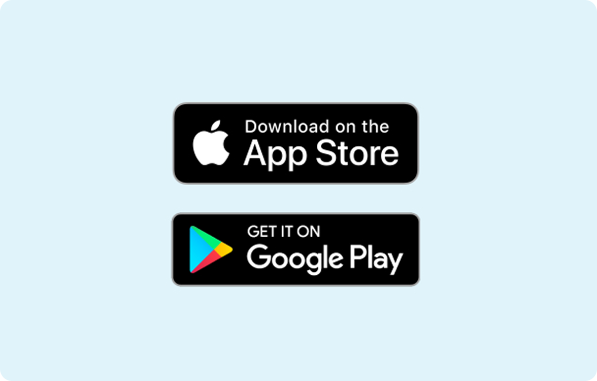 H&S - Getting Started - App Store Image of the App Store logo and the Google Play logo on a light blue background