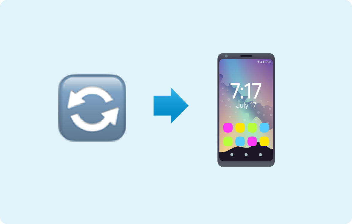 H&S - Getting Started - Carryover Emoji of two arrows going in an anticlockwise circle with another arrow pointing at a mobile phone emoji on a light blue background