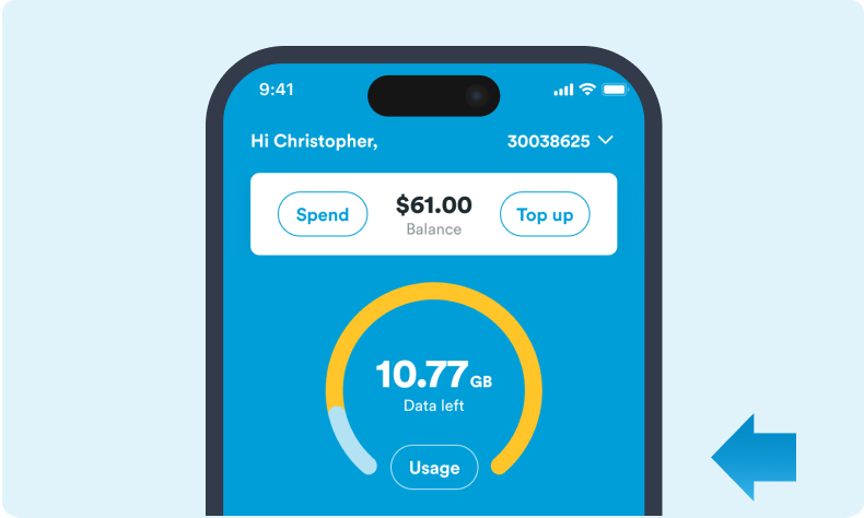 prepay plan - balance screengrab of the app with your balance