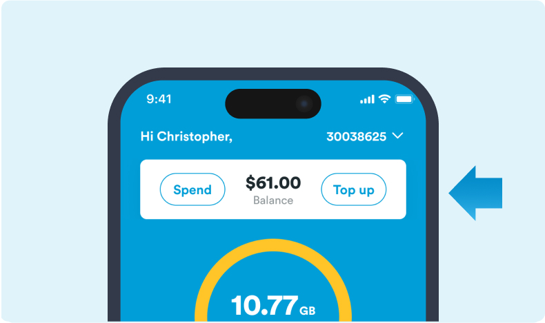 prepay app - top up screengrab of the app with the top up bar marked