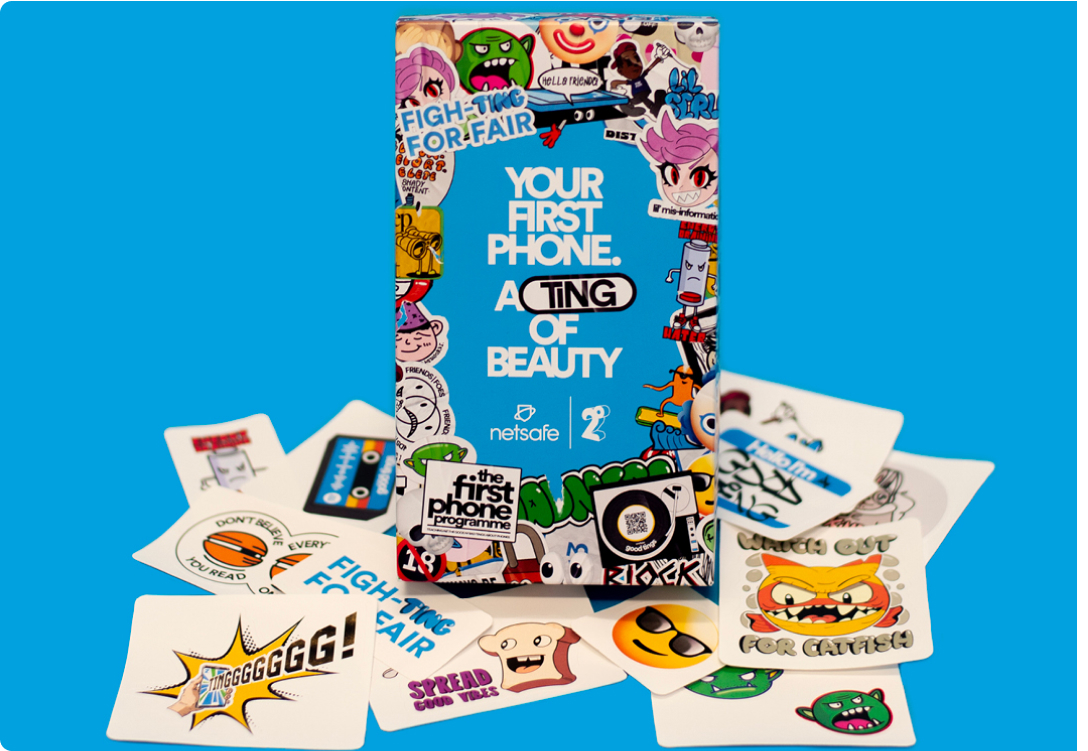 Image of the First Phone Box and the stickers that it contains