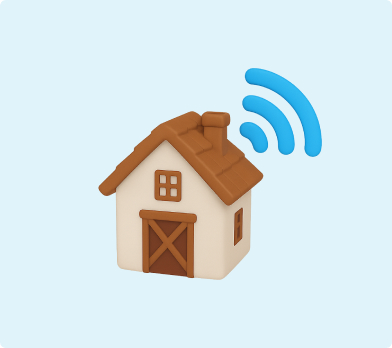 3D emoji of a little barn style house with a wifi signal coming out of it
