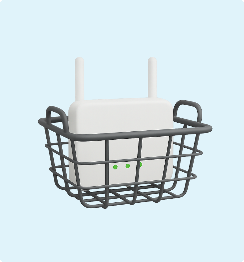 H&S - Broadband Article - Style your modem - Do nots 3D emoji of a modem sitting inside of a wire basket