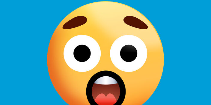 Shocked face emoji on a blue background